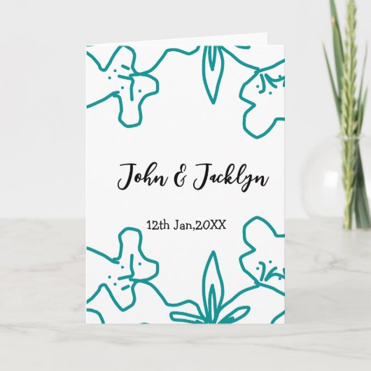 Turquoise blue wedding couple name date flstylish  カード (正面)