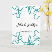 Turquoise blue wedding couple name date flstylish  カード (黄色い花)
