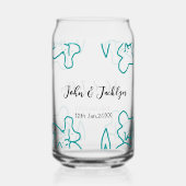 Turquoise blue wedding couple name date flstylish ガラス缶 (正面)