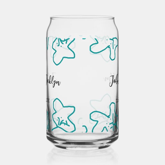 Turquoise blue wedding couple name date flstylish ガラス缶 (右)