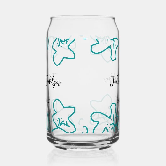 Turquoise blue wedding couple name date flstylish  ガラス缶 (左)