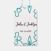 Turquoise blue wedding couple name date flstylish  ギフトタグ (正面)