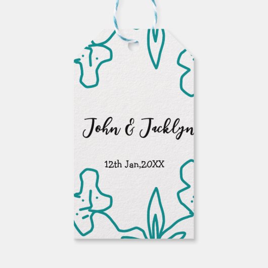 Turquoise blue wedding couple name date flstylish  ギフトタグ (裏面)