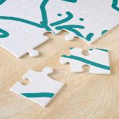 Turquoise blue wedding couple name date flstylish  ジグソーパズル (側面)