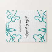 Turquoise blue wedding couple name date flstylish  ジグソーパズル (横)