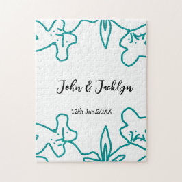 Turquoise blue wedding couple name date flstylish  ジグソーパズル