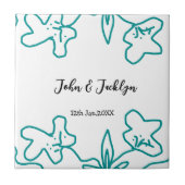 Turquoise blue wedding couple name date flstylish  タイル (正面)