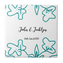 Turquoise blue wedding couple name date flstylish  タイル