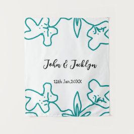 Turquoise blue wedding couple name date flstylish  タペストリー