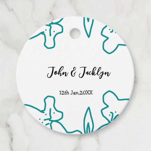 Turquoise blue wedding couple name date flstylish  フェイバータグ (正面)