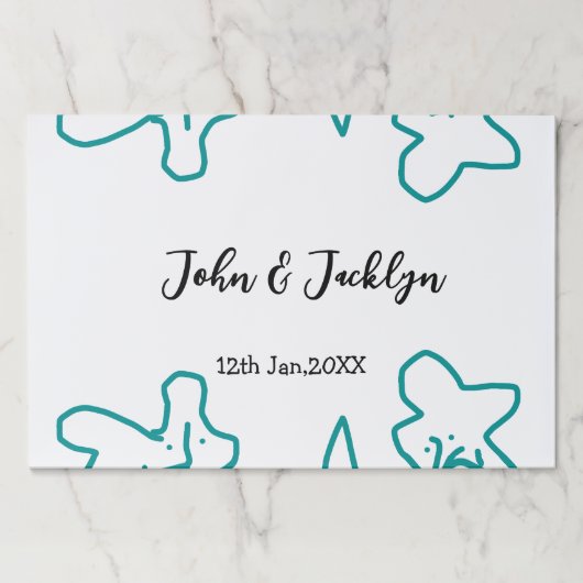 Turquoise blue wedding couple name date flstylish  ペーパーパッド (正面)