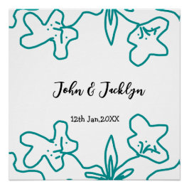 Turquoise blue wedding couple name date flstylish  ポスター