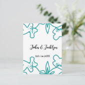 Turquoise blue wedding couple name date flstylish  ポストカード (スタンド正面)