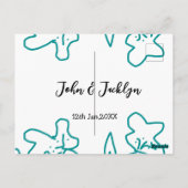 Turquoise blue wedding couple name date flstylish  ポストカード (裏面)