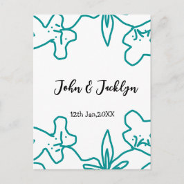 Turquoise blue wedding couple name date flstylish  ポストカード