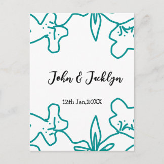 Turquoise blue wedding couple name date flstylish  ポストカード