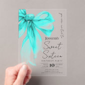 Turquoise Bow Coquette Script Sweet 16 Party アクリル招待状 (インサイチュ (ポータブル))