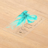 Turquoise Bow Coquette Script Sweet 16 Party アクリル招待状 (レイダウン)
