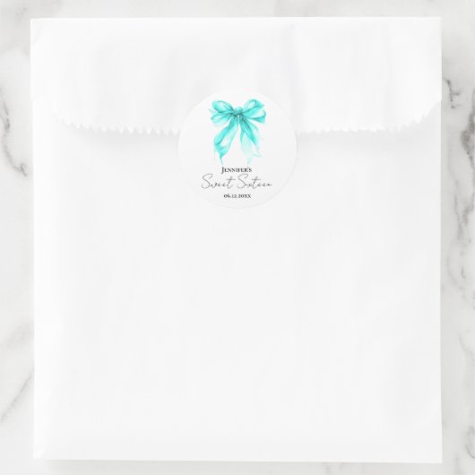 Turquoise Bow Coquette Script Sweet 16 Party  ラウンドシール (バッグ)