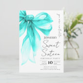 Turquoise Bow Coquette Script Sweet 16 Party  招待状 (スタンド正面)