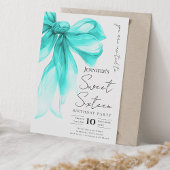 Turquoise Bow Coquette Script Sweet 16 Party  招待状