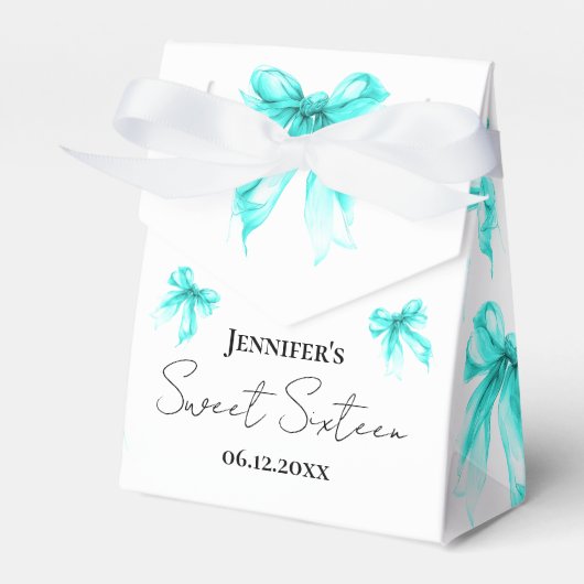 Turquoise Bow Coquette Script Sweet 16 Thank You  フェイバーボックス (正面サイド)