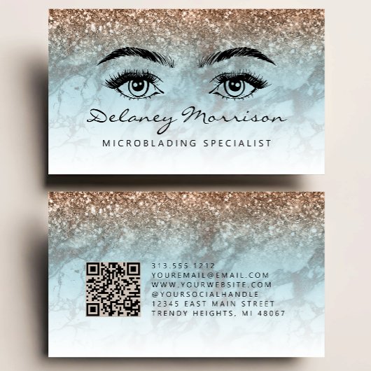Turquoise Bronze Marble Eyes QR Code Microblading 名刺