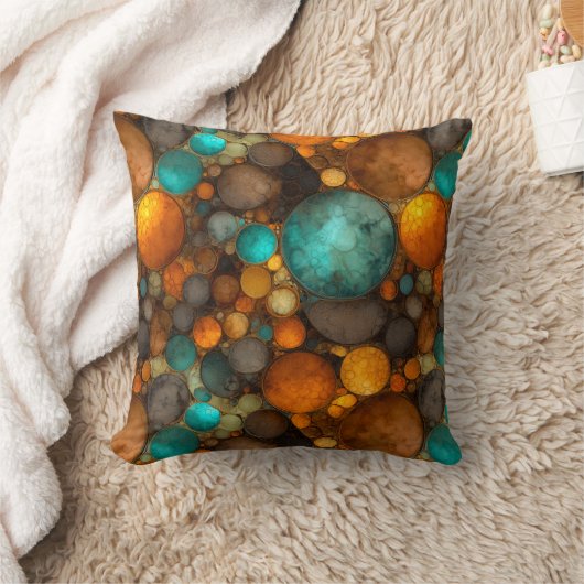 Turquoise Brown Abstract Fractal Pattern クッション (ブランケット)