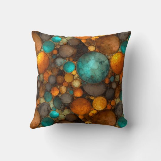 Turquoise Brown Abstract Fractal Pattern クッション (裏面)