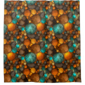 Turquoise Brown Abstract Fractal Pattern シャワーカーテン (正面)