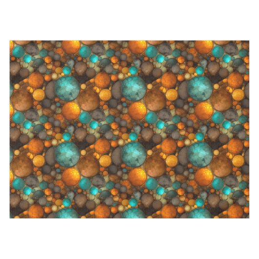 Turquoise Brown Abstract Fractal Pattern テーブルクロス (正面(横))
