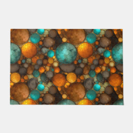 Turquoise Brown Abstract Fractal Pattern ドアマット