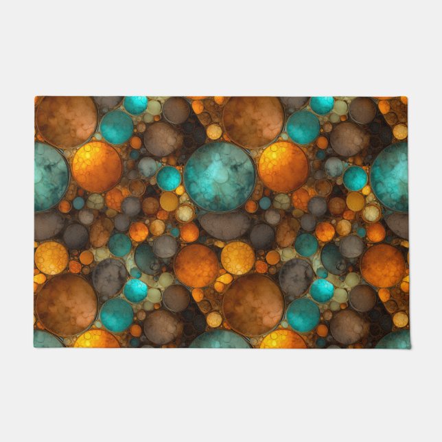 Turquoise Brown Abstract Fractal Pattern ドアマット (正面)