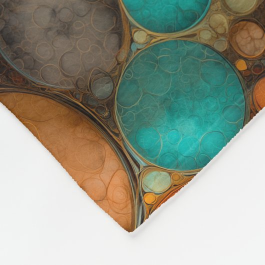 Turquoise Brown Abstract Fractal Pattern フリースブランケット (角)