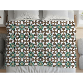 Turquoise, brown and white geometric mandala  フリースブランケット