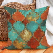Turquoise Burnt Orange Moroccan Quatrefoil クッション