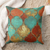 Turquoise Burnt Orange Moroccan Quatrefoil クッション (ブランケット)