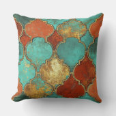 Turquoise Burnt Orange Moroccan Quatrefoil クッション (正面)
