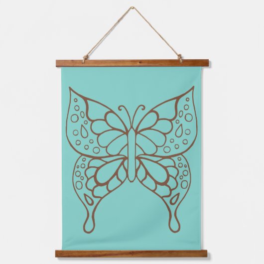 Turquoise Butterfly Art Tapestry  吊り下げ型タペストリー (正面)