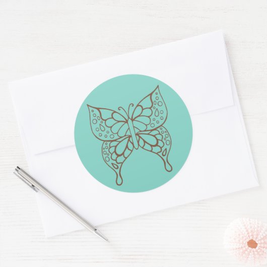 Turquoise Butterfly Stickers  ラウンドシール (封筒)