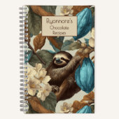 Turquoise Cacao Sloth Botanical Cooking Recipes ノートブック (正面)