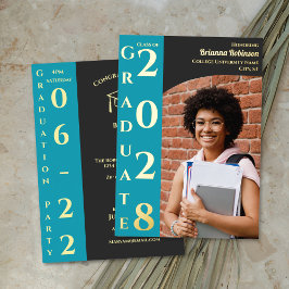 Turquoise Charcoal Photo Modern Graduation Party 箔招待状