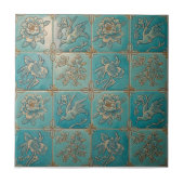 Turquoise Chinoiserie Relief Pattern Ceramic Tile タイル (正面)