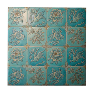 Turquoise Chinoiserie Relief Pattern Ceramic Tile タイル