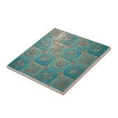 Turquoise Chinoiserie Relief Pattern Ceramic Tile タイル (側面)