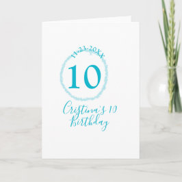 Turquoise circle. Round glitter 10th birthday bold カード