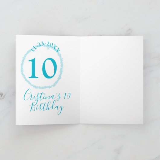 Turquoise circle. Round glitter 10th birthday bold カード (内部)