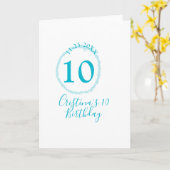 Turquoise circle. Round glitter 10th birthday bold カード (黄色い花)