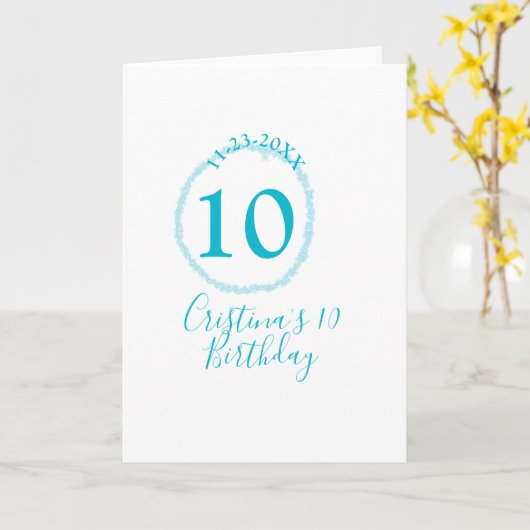 Turquoise circle. Round glitter 10th birthday bold カード (黄色い花)