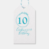 Turquoise circle. Round glitter 10th birthday bold ギフトタグ (正面)